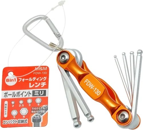 Vista 6 de Takagi FDW-120 M&M Folding Wrench, Hex Bar, mm + DR, Set of 6