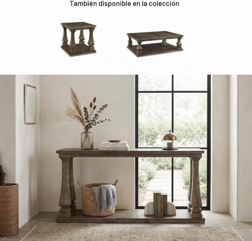 Vista 9 de Signature Design by Ashley Johnelle - Mesa de sofá casual, mesa enmarcada con aspecto de tablón, acabado desgastado, chapas de olmo y madera, 60