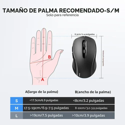 Vista 8 de TECKNET Ratón Bluetooth, 2-en-1 (BT 5.0/3.0+2.4Ghz) Ratones inalámbricos 4000DPI con conexión USB disponibles para ordenador portátil, ratón Negro