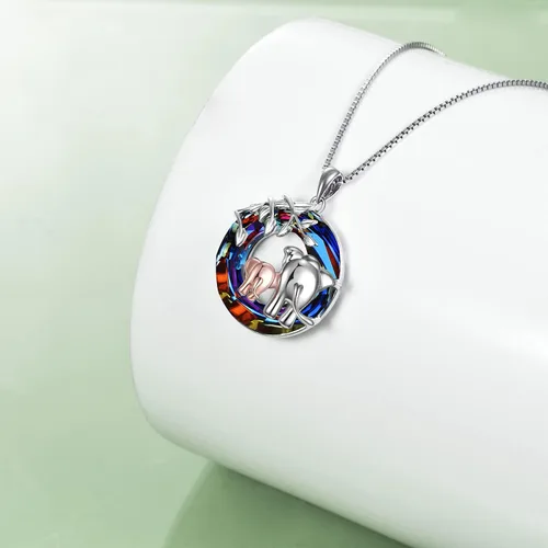 Vista 4 de POPLYKE Elefante de plata de ley con colgante de elefante para el día de la madre para mamá de hija con cristal azulpúrpuravolcán para mujeres, hija