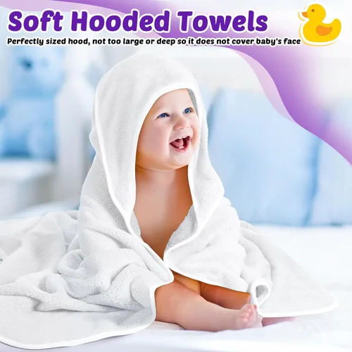 Vista 4 de Reginary Paquete de 4 toallas con capucha para bebé, toallas de baño de forro polar coral para bebé, 30 x 30 pulgadas, suaves y absorbentes, manta