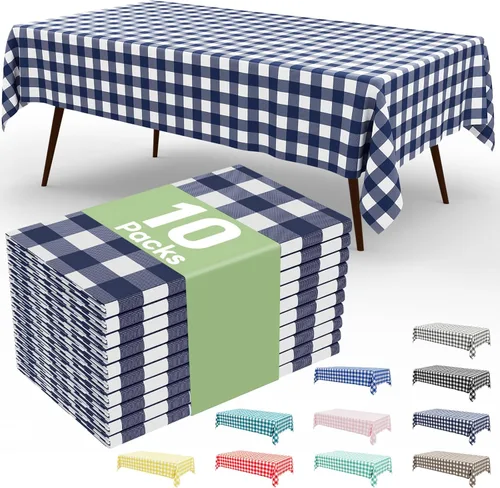 Vista 87 de Smiry Paquete de 3 Manteles Desechables de Cuadros Gingham Color Caqui - 54" x 72" Mantel de Plástico de Servicio Pesado, Cubiertas de Mesa