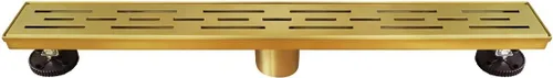 Vista 8 de Neodrain - Drenaje lineal rectangular de 24 pulgadas de latón cepillado con rejilla de patrón de ladrillo, drenaje de piso de baño de acero