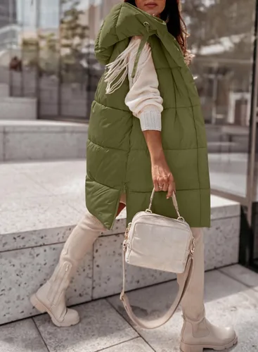 Vista 3 de Danedvi Chaleco de invierno con capucha para mujer, con cremallera lateral, casual, sin mangas, abrigo largo