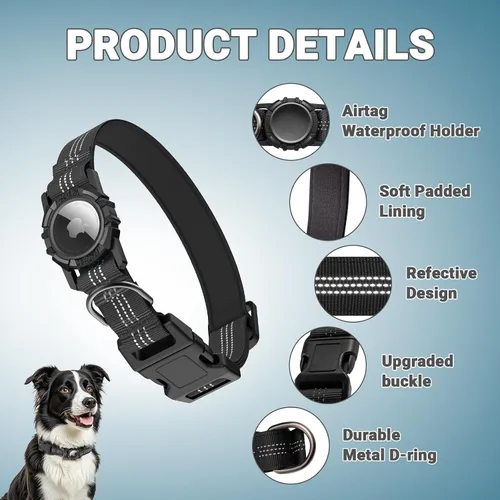 Vista 7 de Collar para Perros AirTag, Impermeable IP68 Collares para Perros con Air Tag Integrado Reflectantes, Ultra-Duradero, Cómodo Acolchado, Collares