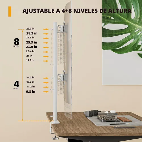 Vista 6 de Hemudu Dual Monitor Articulating Desk Mount Arm Stand - Vertical Stack Screen Supports Two 13 to 34 Inch Computer Monitors with C Clamp White Blanco