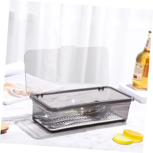 Vista 6 de Tofficu Soporte de plástico para palillos con tapa y drenaje, organizador de utensilios negro para encimera de cocina, 10.62 x 4.52 x 2.63 pulgadas