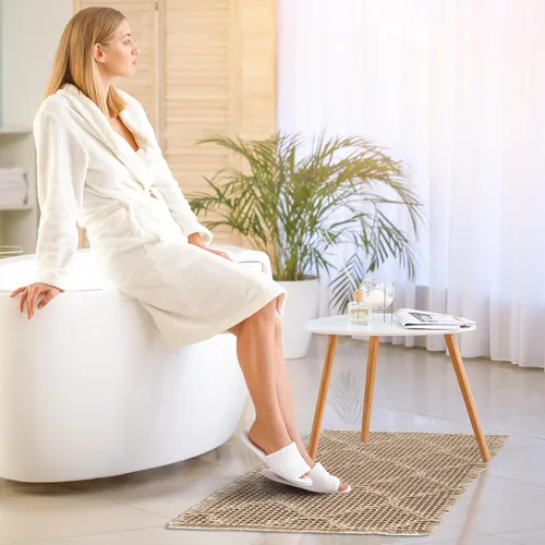 Vista 8 de ZALL Tapete de baño de punto gofre, súper absorbente, antideslizante, color marrón, 17 x 24 pulgadas, patrón geométrico de diamante, lavable a