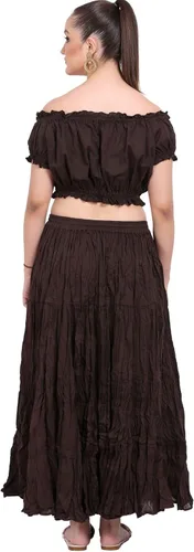 Vista 2 de Wevez Falda de algodón para mujer de danza del vientre de 12 yardas (café)