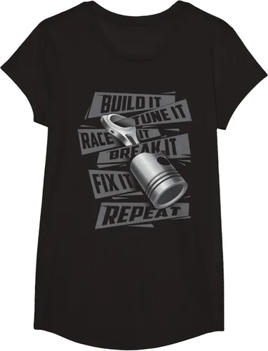 Vista 5 de Build It Tune It Race It Break It - Camiseta para entusiastas de los coches de carreras, talla S Negro