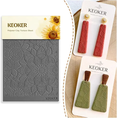 Vista 8 de KEOKER Juego de sábanas con textura de arcilla polimérica, moldes de aretes de arcilla para aretes, funciona con cortador de arcilla polimérica