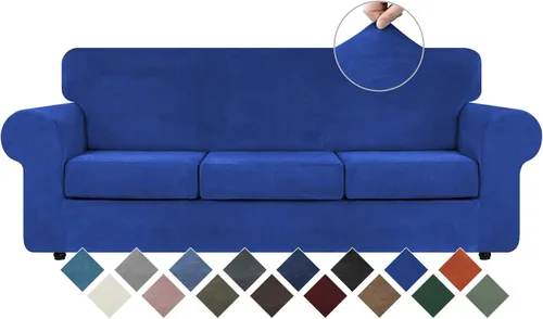 Vista 40 de WEERRW 4 Piezas Fundas de Terciopelo de Alta Elasticidad para Sofá de 3 Cojines Fundas de Sofá, Protector de Muebles Lavable con Parte Inferior