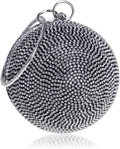 Vista 9 de Bolso de mano con forma de bola, bolso de fiesta, bolso de noche con mango de anillo de diamantes