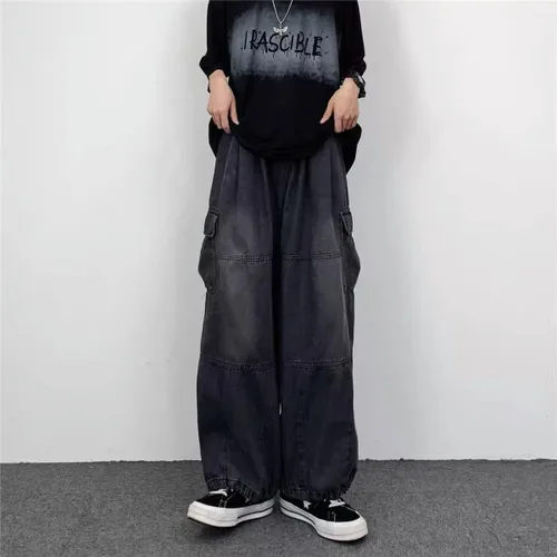 Vista 7 de Grunge Pantalones holgados Y2K Emo Alt Cargo Pant Fairycore Demin Cloting Estético Jogger Pantalones deportivos Hiphop Tripp Streetwear