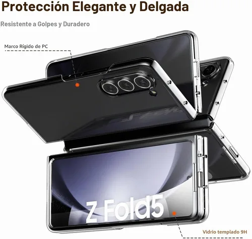 Vista 8 de Foluu Funda transparente para Samsung Galaxy Z Fold 5 con protector de pantalla frontal integrado, resistente a los arañazos, carcasa protectora