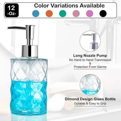 Vista 3 de Dispensador de jabón de vidrio de 12 onzas para cocina, dispensador de jabón de manos para baño con bomba a prueba de óxido, dispensador de loción