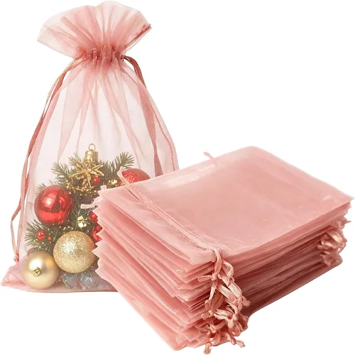 Vista 11 de Bolsas de regalo de organza de 4 x 6 pulgadas con cordón para joyas, dulces, paquetes de 50 bolsas de té de tela transparente azul aguamarina