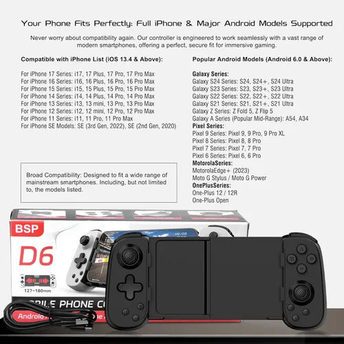 Vista 5 de Joso Wireless Phone Controller for iPhone/Android, Mobile Game Controller with Hall Joystick Suitable for Xbox Cloud Gaming, PS Remote Play, Steam