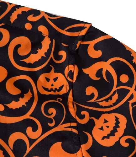 Vista 4 de fohemr Camisa divertida de Halloween para hombre, diseño de calabaza fea, manga larga, casual, con botones, disfraz de adulto para fiesta