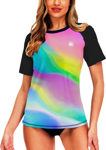 Vista 82 de AOBUTE Camisetas de natación de manga corta para mujer con protección solar degradada
