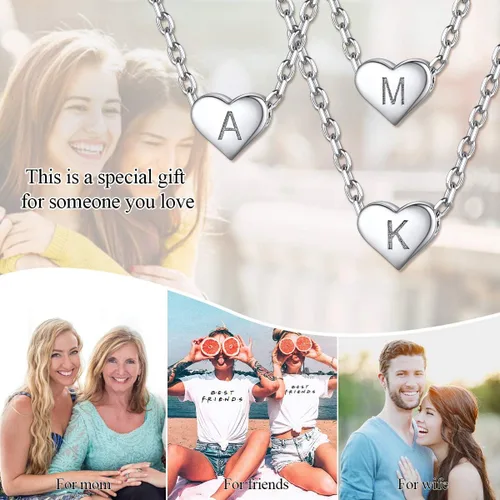 Vista 8 de ChicSilver Collares de plata de ley 925 con inicial de corazón para mujeres y niñas, delicado collar con dije de corazón personalizado con letra