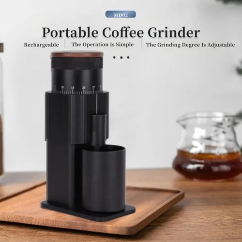 Vista 2 de Molinillo de café eléctrico recargable de acero inoxidable rebaba ajustable regalo portátil Navidad USB recargable