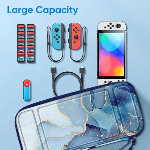 Vista 8 de Fintie Funda de transporte para Nintendo Switch OLED modelo 2021Switch 2017, a prueba de golpes funda protectora rígida bolsa de viaje con 10