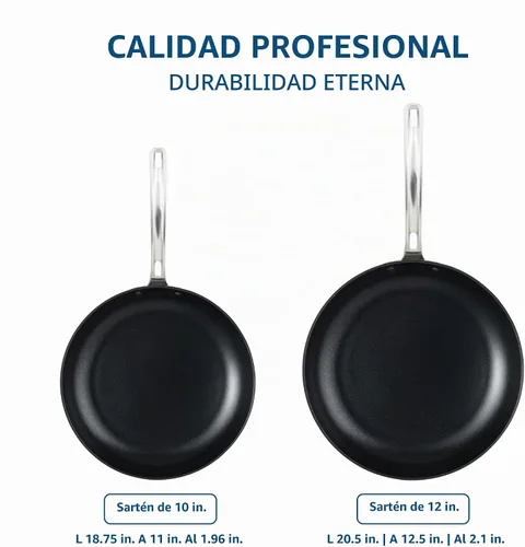 Vista 4 de Viking Sartenes antiadherentes, 2 piezas de utensilios de cocina anodizados duros, 10 y 12 pulgadas, gris