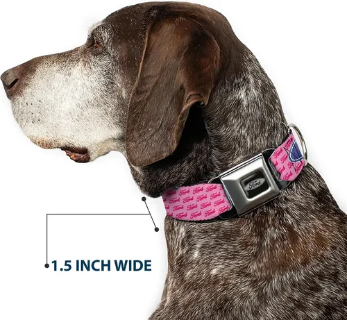 Vista 7 de Buckle-Down Collar de perro con hebilla para cinturón de seguridad, Ford Oval con texto rosa, 1 pulgada de ancho, se adapta a cuello de 15 a 26