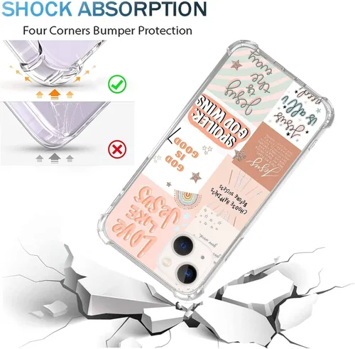 Vista 3 de Funda de teléfono con collage bohemio de Jesús compatible con iPhone 14 Plus, funda cristiana con collage de citas para niñas, mujeres y hombres