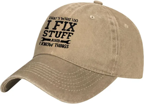 Vista 2 de Divertida gorra de béisbol con texto en inglés "I Fix Stuff and I Know Things" para hombre