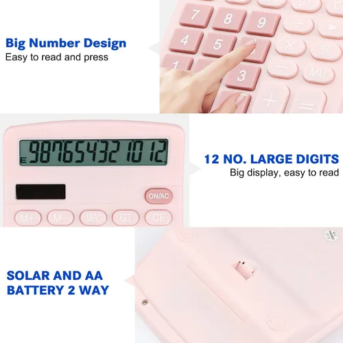 Vista 6 de Calculadora de escritorio con pantalla LCD de 12 dígitos, doble potencia, compacta y ligera, pantalla fácil de leer, duradera para negocios, escuela