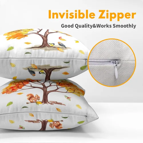 Vista 3 de Fundas de almohada de otoño de 18 x 18 pulgadas, fundas de almohada de otoño de lino y algodón, juego de 2 fundas de almohada de árboles coloridos