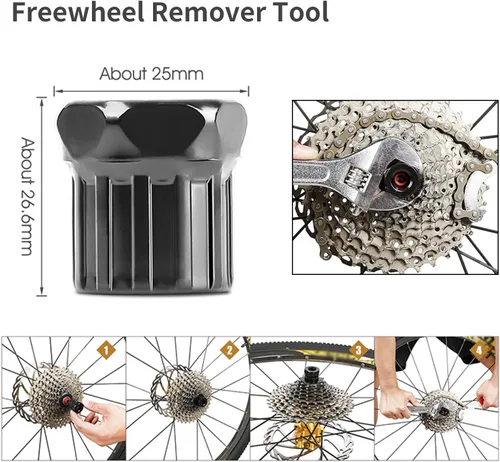 Vista 7 de Kit de herramientas de reparación de bicicletas de 6 piezas, herramienta de extracción de casete de bicicleta, herramientas de extracción