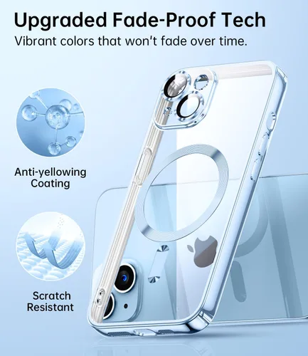 Vista 5 de Funda magnética transparente para iPhone 14 con protección completa de lente de cámara [combinación perfecta para MagSafe]