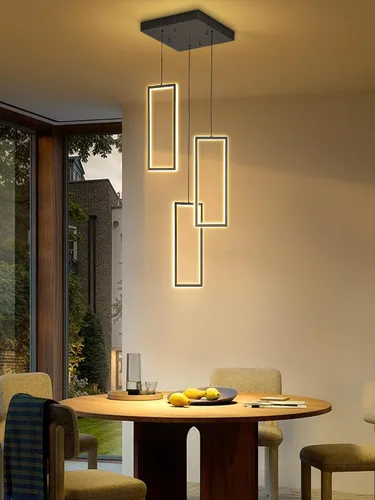 Vista 8 de ykolupty Moderno candelabro LED ajustable colgante negro lámpara colgante 3 luces rectangulares candelabros para cocina, escalera de isla comedor