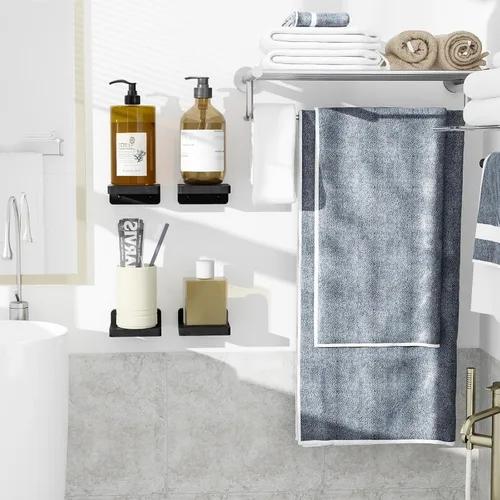 Vista 5 de SRIWATANA Pequeños estantes flotantes montados en la pared, estante de madera para decoración y almacenamiento, juego de 4, mini estante de Negro