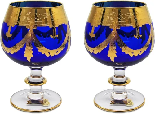 Vista 2 de Interglass Italy Juego de 2 vasos de cristal, chapados en oro de 24 quilates (copas de vino, azul)