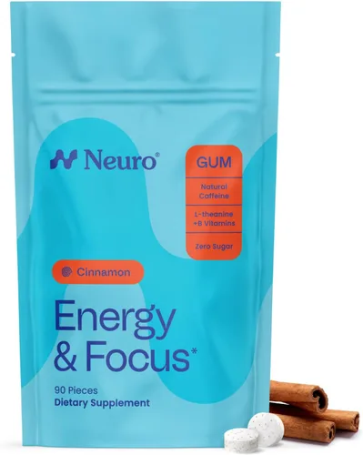 Vista 17 de Neuro Energy & Focus Gum - Goma de mascar de cafeína natural de 40 mg y suplemento energético nootrópico con L-teanina y vitaminas B, sin azúcar