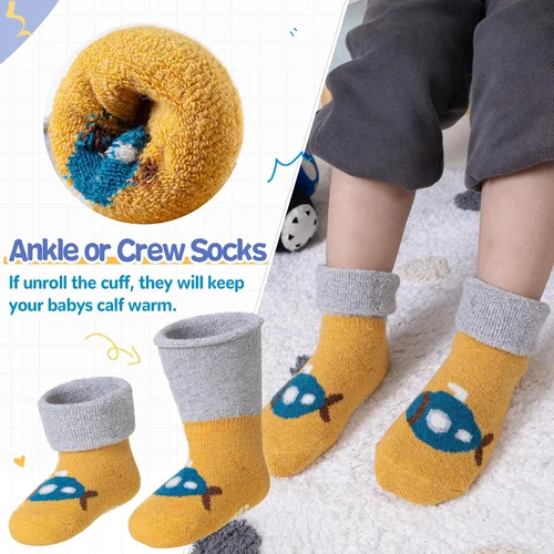 Vista 4 de DoSmart Calcetines antideslizantes para bebés, niños y niñas, cálidos, de lana gruesa, calcetines de invierno con pinzas, 6 pares