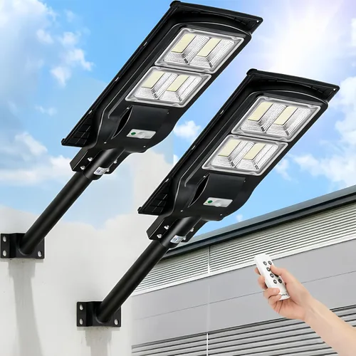 Vista 12 de Farolas solares impermeables para exteriores, sensor de movimiento de 6500 K del atardecer al amanecer con control remoto, luz LED de seguridad