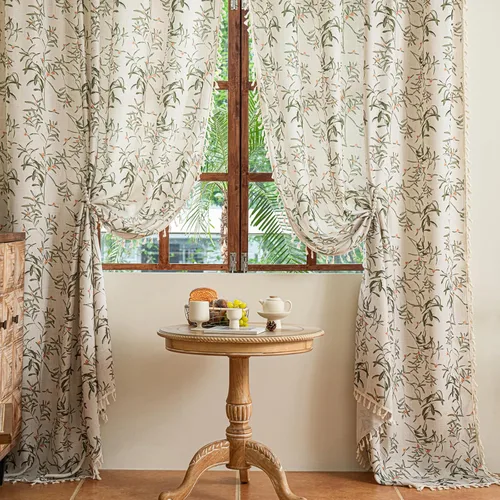 Vista 15 de Cortinas florales de granja semiopacas para sala de estar, de 63 pulgadas de largo, mezcla de lino y algodón, paneles de cortina de ventana cortos