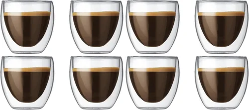 Vista 8 de Set de dos Bodum Pavina de 2.5 onzas, con vidrio doble, extra pequeños., Empaque original, Transparente