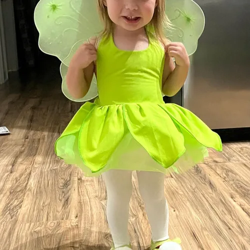 Vista 4 de Disfraz de princesa Tinkerbell para niñas pequeñas, disfraz de Halloween, disfraz de hada, mini vestido de cosplay con alas
