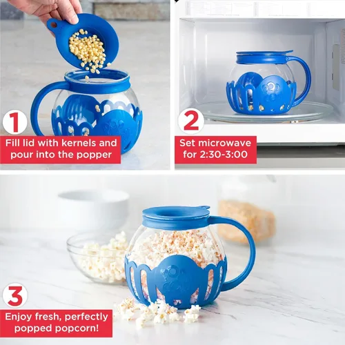 Vista 4 de Ecolution - Palomitas de maíz para microondas de 1.5 cuartos en caja de regalo (azul)
