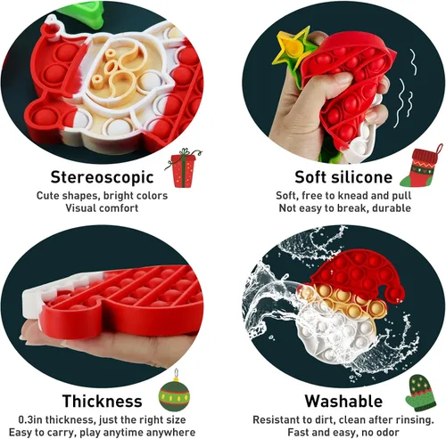 Vista 3 de QETRABONE Juego de 6 piezas de juguetes para ansiedad de Navidad, burbujas para adultos, decoración de juegos de fiesta, regalo de Navidad, medias
