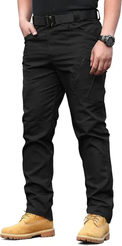 Vista 2 de solo soplo Pantalones tácticos para hombre, repelentes al agua, pantalones cargo para combate, senderismo, supervivencia al aire libre, camping