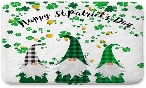 Vista 3 de MERCHR Tapete de baño para el día de San Patricio, diseño de gnomo irlandés, diseño de elfo de búfalo, trébol, hoja de trébol, diseño de elfo