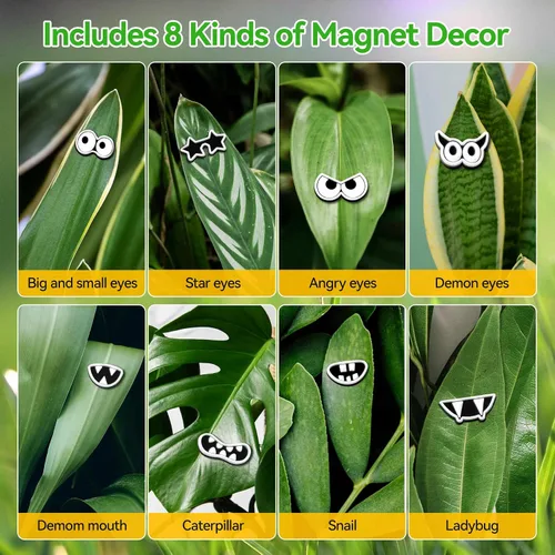 Vista 6 de Imanes de plantas con ojos y boca para plantas en maceta, 8 unidades de imanes para nevera con diseño de monstruo, ojos, pines divertidos de plantas