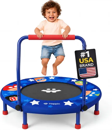 Vista 8 de Happin® 36'' Toddler Trampoline Indoor, Foldable Mini Trampoline for Kids Ages 2-6, ASTM Certified, Adjustable Handle, Safety Pad for Indoor &